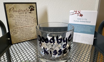 Main Street Veterinary Clinic's euthanasia cart, with a poem and goodbye kisses